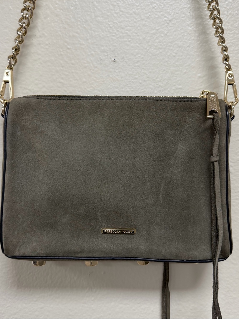 Rebecca Minkoff Avery Crossbody Handbag Olive Suede Chain Link Strap